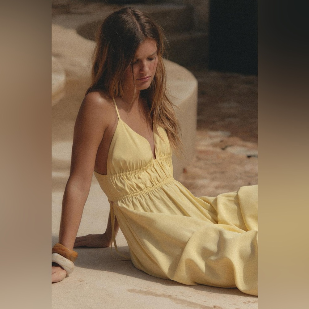 Zara NWT Yellow Flowy V Neck Halter Midi Summer Dress (Size XS) - Picture 6 of 10